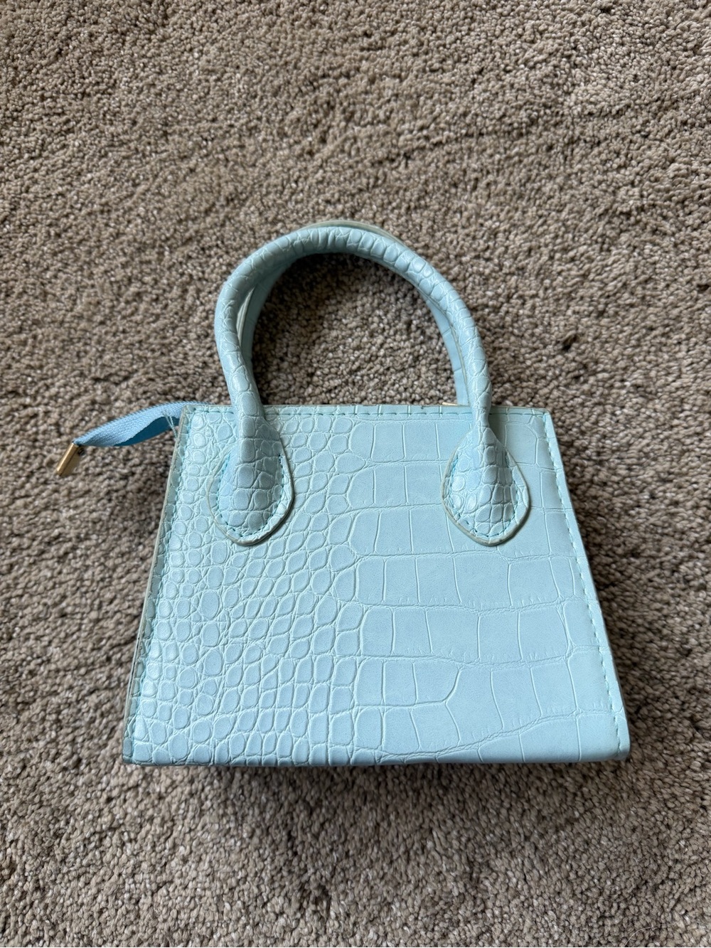 Croc-Embossed Mini Tote in Light Blue